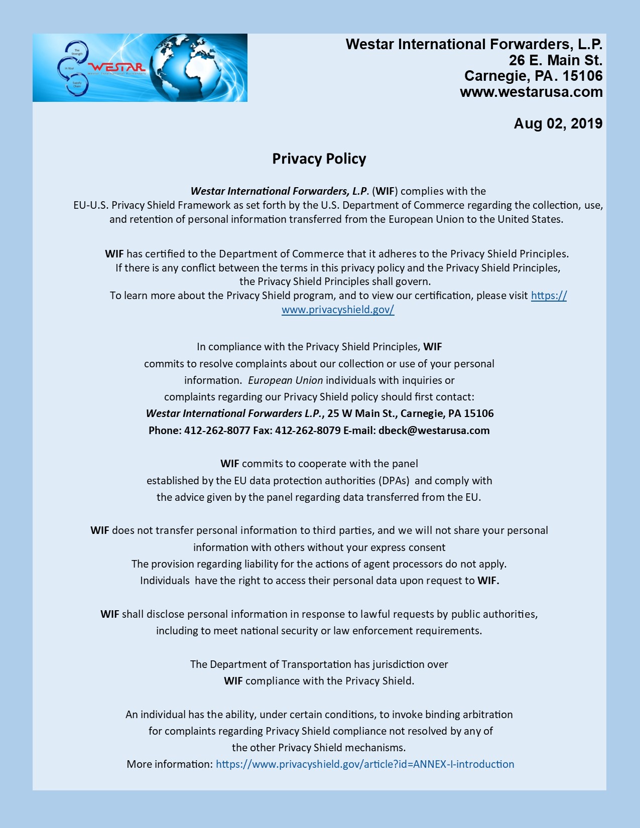 Privacy Shield Policy 2019 final